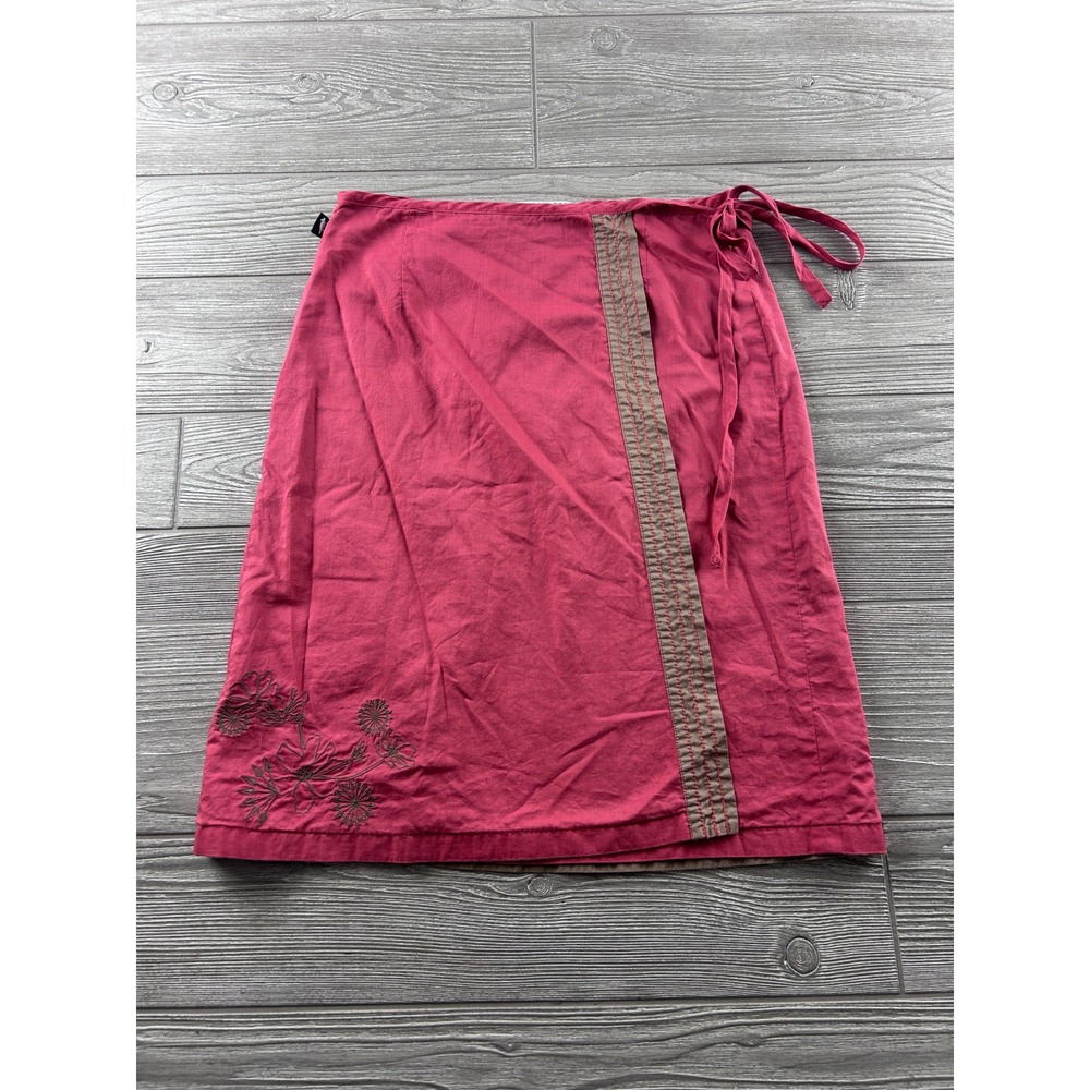 Horny Toad Womens Small Pink Cotton Embroidered Wrap Skirt Floral Knee Length